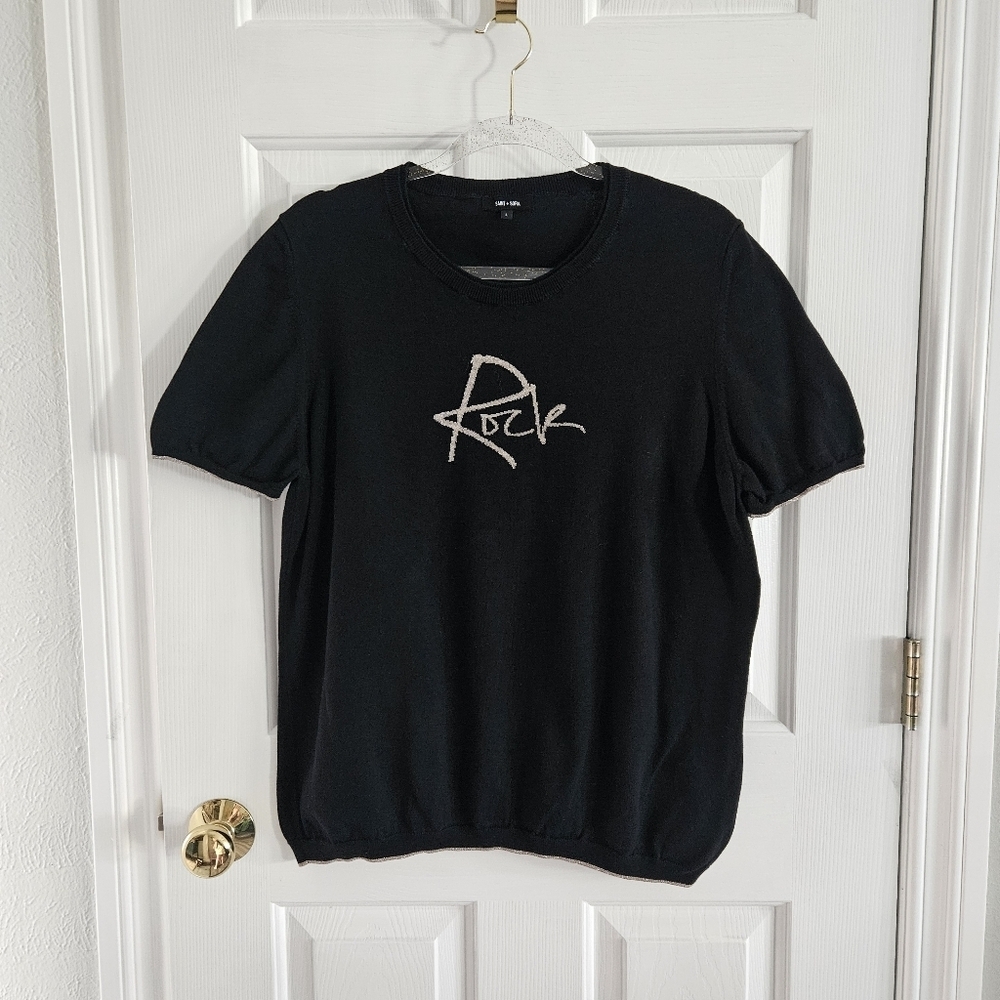 NWOT Saint + Sofia Knit Instarsia Short Sleeve Jumper/Sweater
